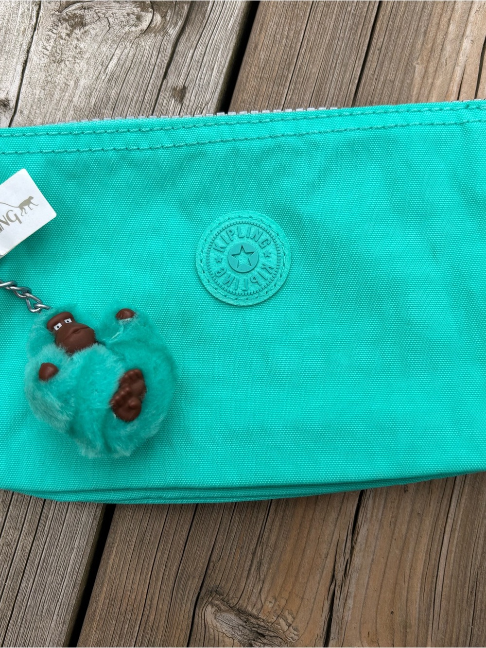 Kipling Turquoise Kids Pouch with Plush Monkey Charm